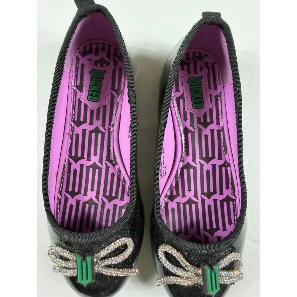 Wicked Girls Ground Up Glitter Ballet Flats Black Green Rhinestone Bow Size 13